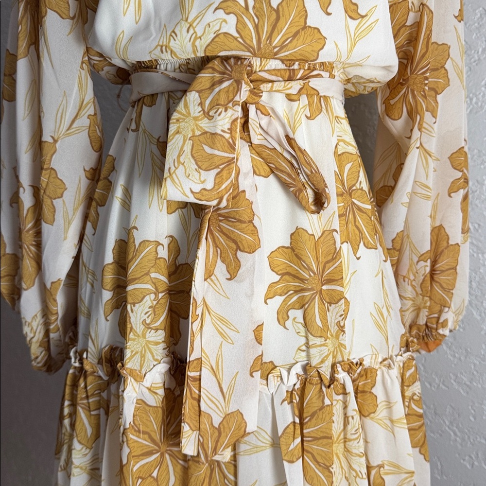 Flying Tomato Golden Floral Long Sleeve Dress for Women - Picture 3 of 13